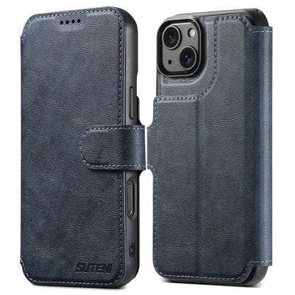 SUTENI Q-05 For iPhone 15 Plus / 14 Wallet Case 2 in 1 Detachable Leather Flip Phone Cover with Stand