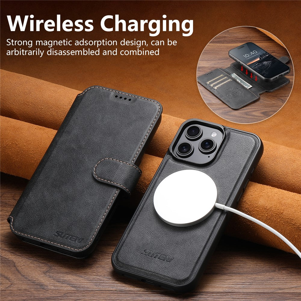 SUTENI Q-05 For iPhone 14 Pro Wallet Case 2 in 1 Detachable Leather Flip Phone Cover with Stand