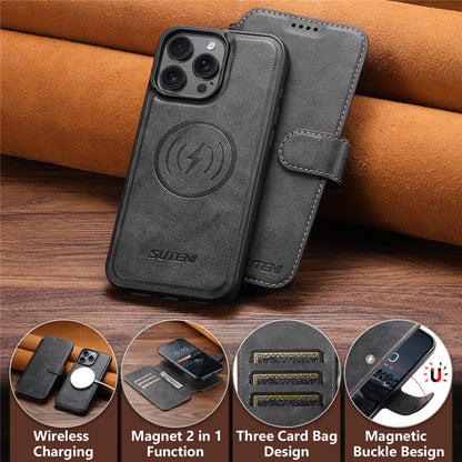 SUTENI Q-05 For iPhone 14 Pro Wallet Case 2 in 1 Detachable Leather Flip Phone Cover with Stand