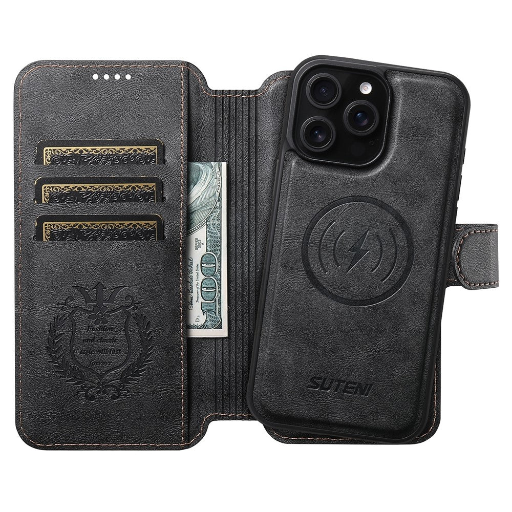 SUTENI Q-05 For iPhone 14 Pro Wallet Case 2 in 1 Detachable Leather Flip Phone Cover with Stand