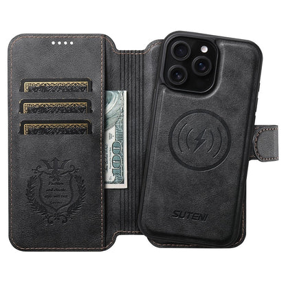 SUTENI Q-05 For iPhone 14 Pro Wallet Case 2 in 1 Detachable Leather Flip Phone Cover with Stand