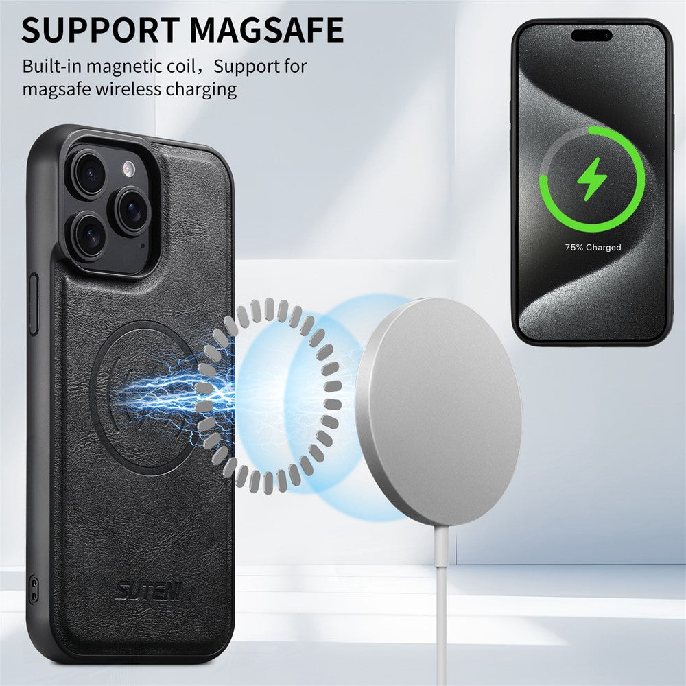 SUTENI Q-05 For iPhone 14 Pro Wallet Case 2 in 1 Detachable Leather Flip Phone Cover with Stand