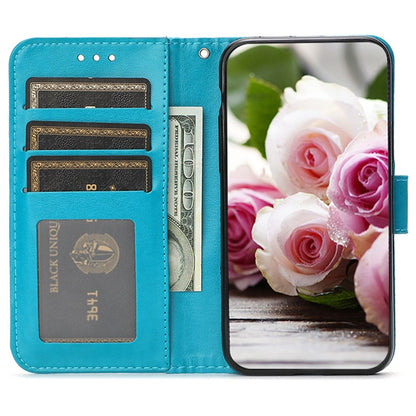 For iPhone 14 Pro Case Wallet Stand Imprinted Rose Butterfly PU Leather Phone Cover