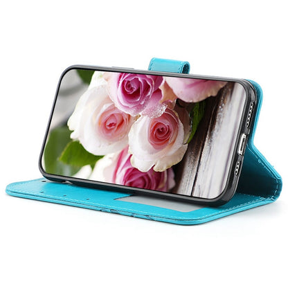 For iPhone 14 Pro Case Wallet Stand Imprinted Rose Butterfly PU Leather Phone Cover