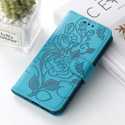 For iPhone 14 Pro Case Wallet Stand Imprinted Rose Butterfly PU Leather Phone Cover