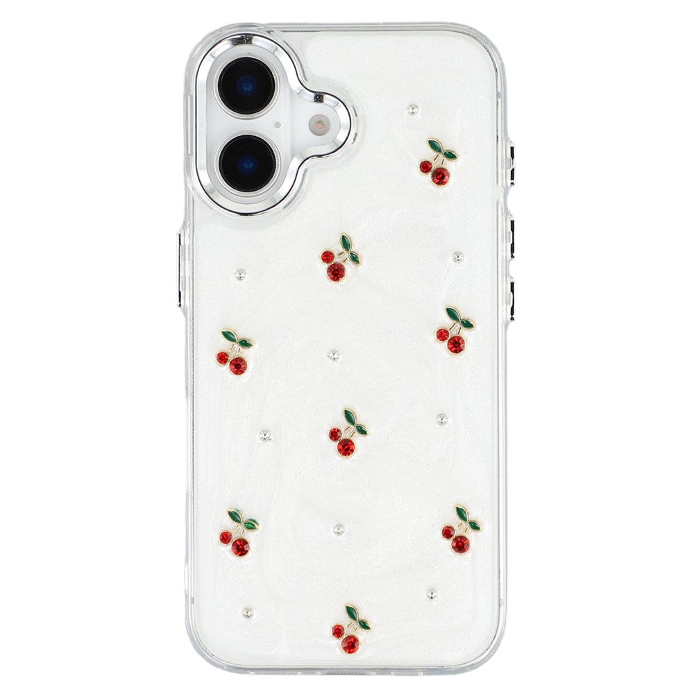 For iPhone 16 Case 3D Epoxy Cherry Design Soft TPU Back Cover