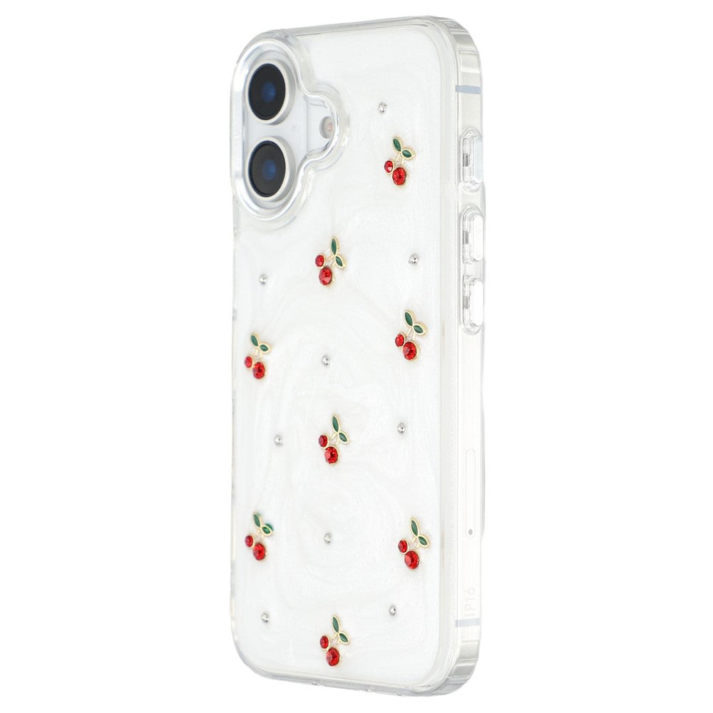 For iPhone 16 Case 3D Epoxy Cherry Design Soft TPU Back Cover