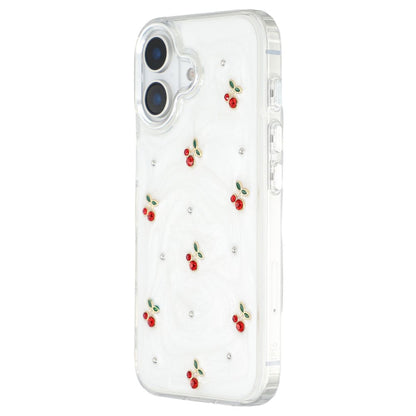 For iPhone 16 Case 3D Epoxy Cherry Design Soft TPU Back Cover