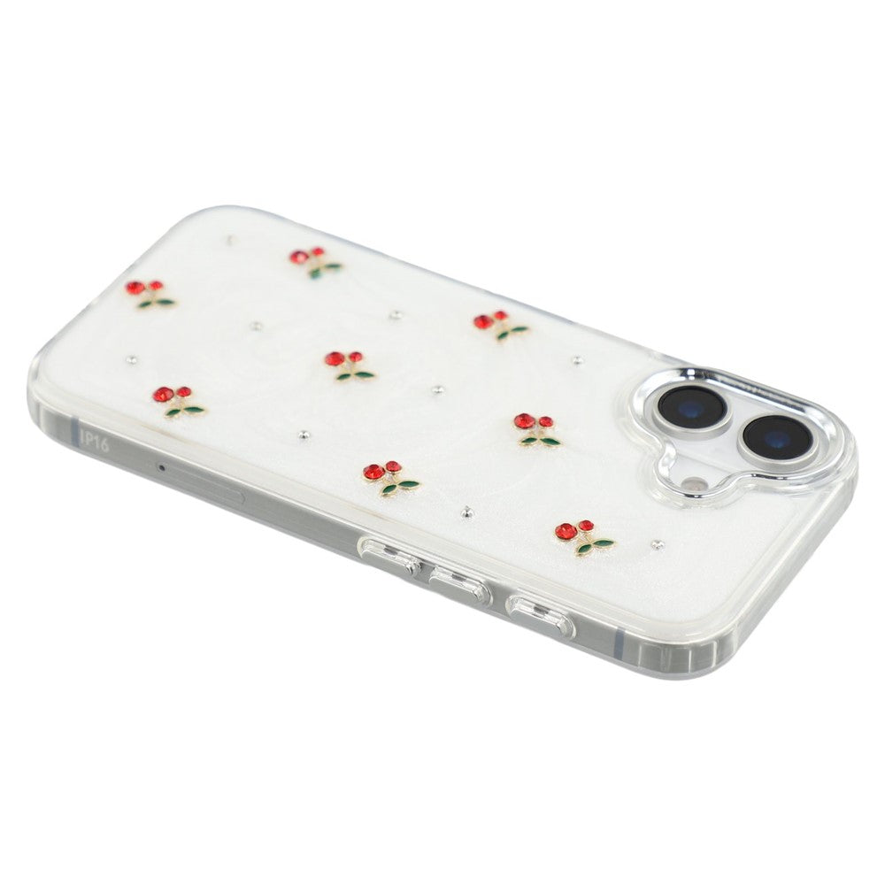 For iPhone 16 Case 3D Epoxy Cherry Design Soft TPU Back Cover