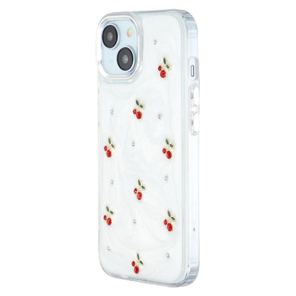 For iPhone 15 Case 3D Epoxy Cherry Design Soft TPU Back Cover