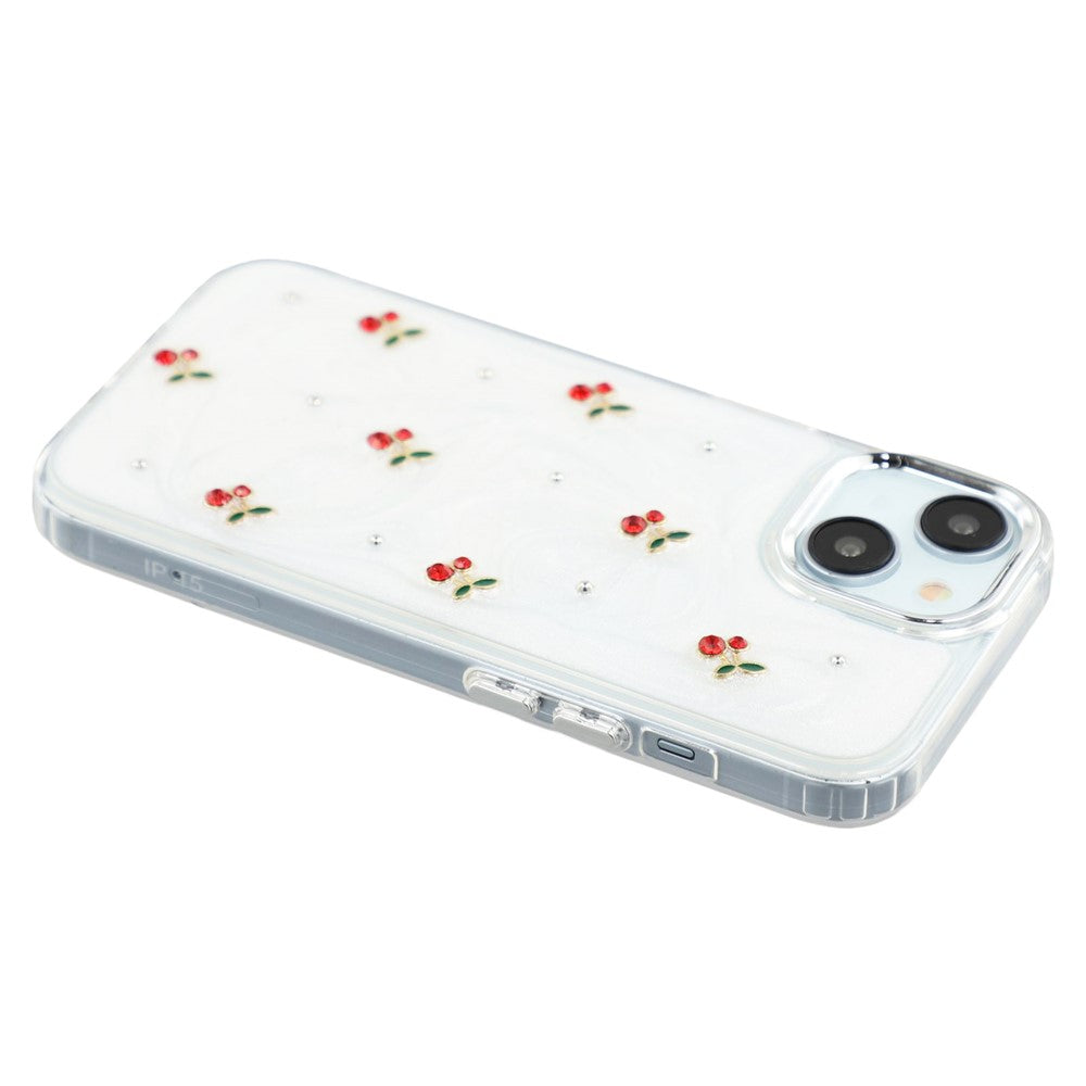 For iPhone 15 Case 3D Epoxy Cherry Design Soft TPU Back Cover
