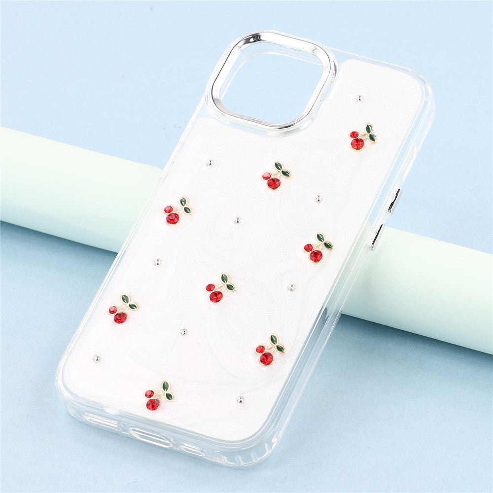 For iPhone 15 Case 3D Epoxy Cherry Design Soft TPU Back Cover
