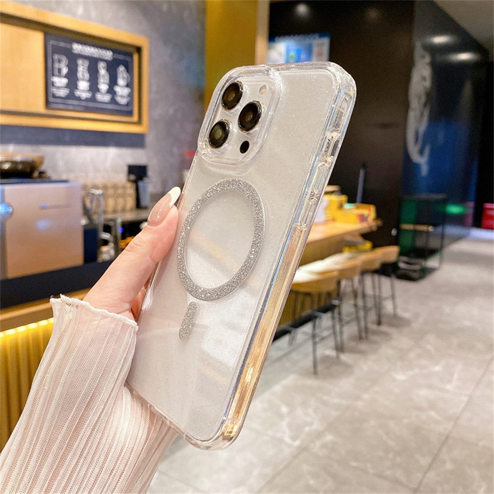 For iPhone 14 Pro Phone Case Compatible with MagSafe Glitter PC + TPU Hybrid Shockproof Cover