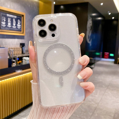 For iPhone 14 Pro Phone Case Compatible with MagSafe Glitter PC + TPU Hybrid Shockproof Cover