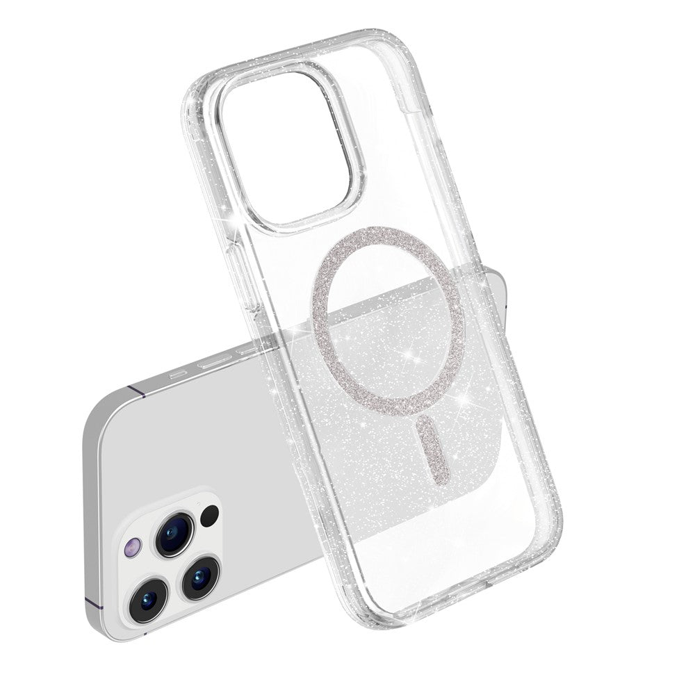 For iPhone 14 Pro Phone Case Compatible with MagSafe Glitter PC + TPU Hybrid Shockproof Cover