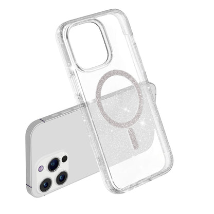 For iPhone 14 Pro Phone Case Compatible with MagSafe Glitter PC + TPU Hybrid Shockproof Cover