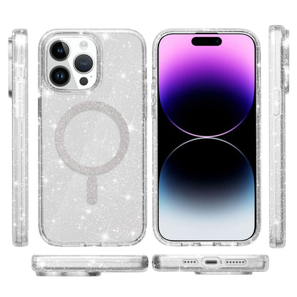 For iPhone 14 Pro Phone Case Compatible with MagSafe Glitter PC + TPU Hybrid Shockproof Cover