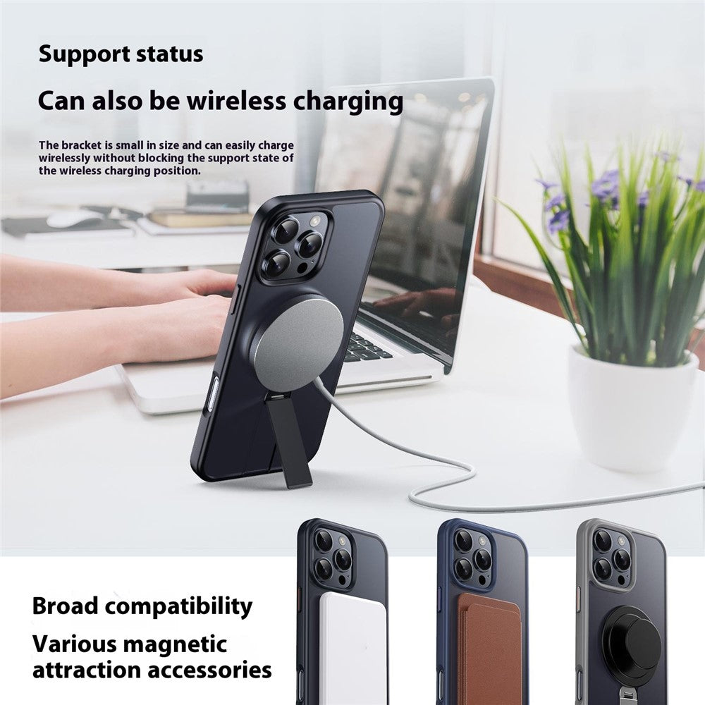 For iPhone 14 Pro Case Compatible with MagSafe Rotating Straight Kickstand TPU + PC Matte Phone Cover