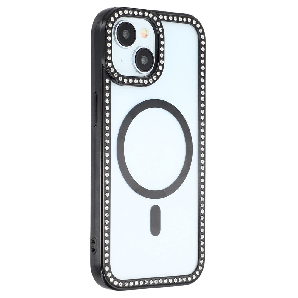 For iPhone 15 Case Compatible with MagSafe Sparkling Rhinestone Decor TPU + PC Clear Phone Back Cover