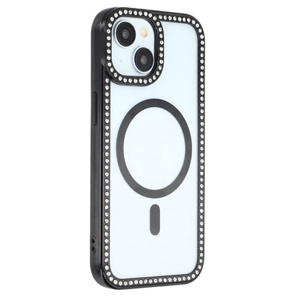 For iPhone 15 Case Compatible with MagSafe Sparkling Rhinestone Decor TPU + PC Clear Phone Back Cover