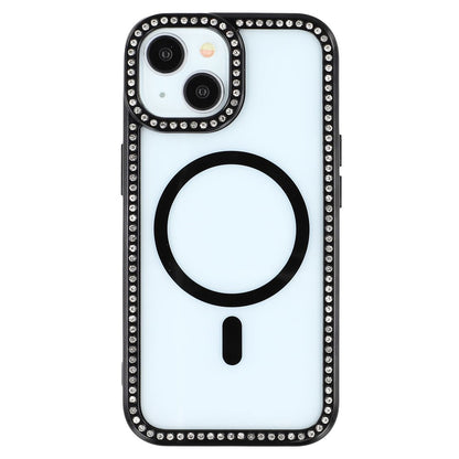 For iPhone 15 Case Compatible with MagSafe Sparkling Rhinestone Decor TPU + PC Clear Phone Back Cover