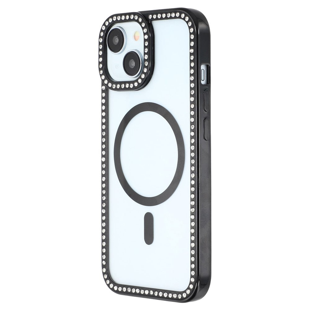 For iPhone 15 Case Compatible with MagSafe Sparkling Rhinestone Decor TPU + PC Clear Phone Back Cover