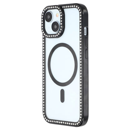 For iPhone 15 Case Compatible with MagSafe Sparkling Rhinestone Decor TPU + PC Clear Phone Back Cover