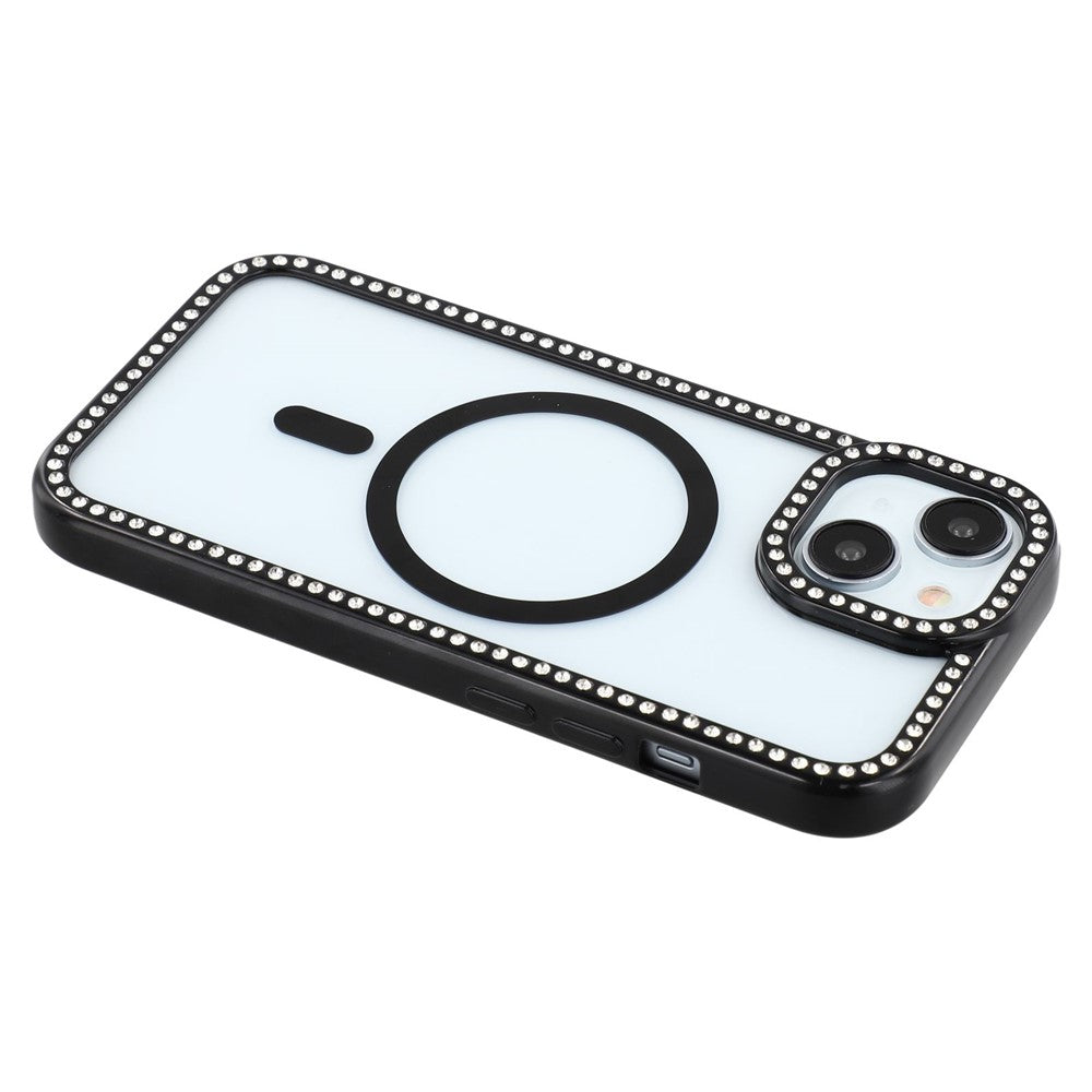 For iPhone 15 Case Compatible with MagSafe Sparkling Rhinestone Decor TPU + PC Clear Phone Back Cover