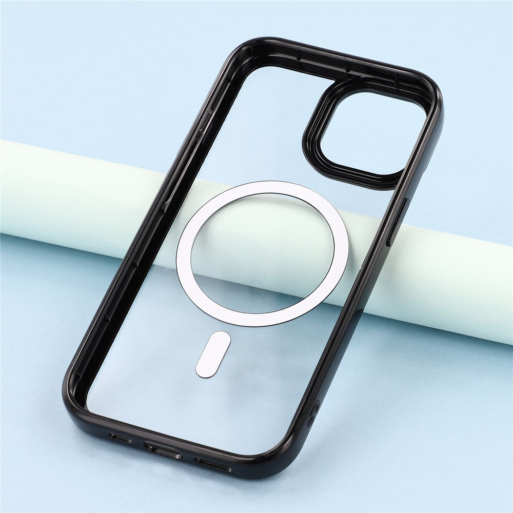 For iPhone 15 Case Compatible with MagSafe Sparkling Rhinestone Decor TPU + PC Clear Phone Back Cover