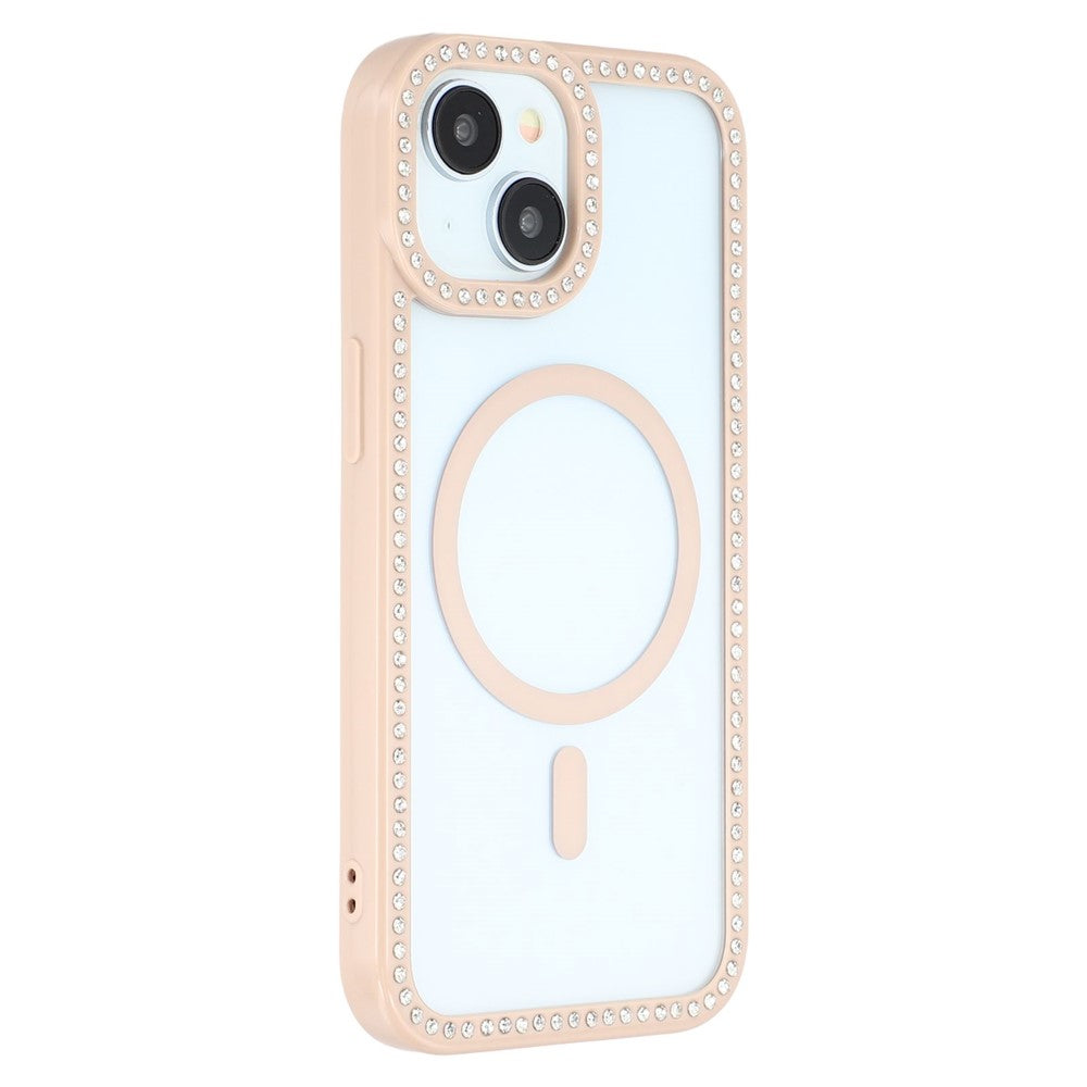 For iPhone 15 Case Compatible with MagSafe Sparkling Rhinestone Decor TPU + PC Clear Phone Back Cover