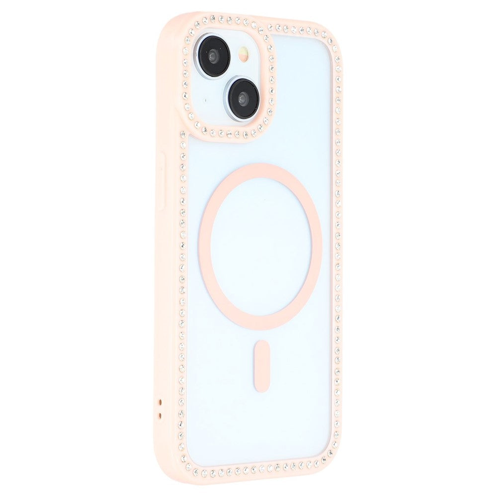 For iPhone 15 Case Compatible with MagSafe Sparkling Rhinestone Decor TPU + PC Clear Phone Back Cover