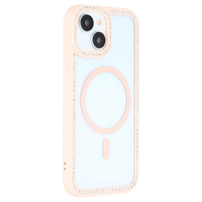 For iPhone 15 Case Compatible with MagSafe Sparkling Rhinestone Decor TPU + PC Clear Phone Back Cover