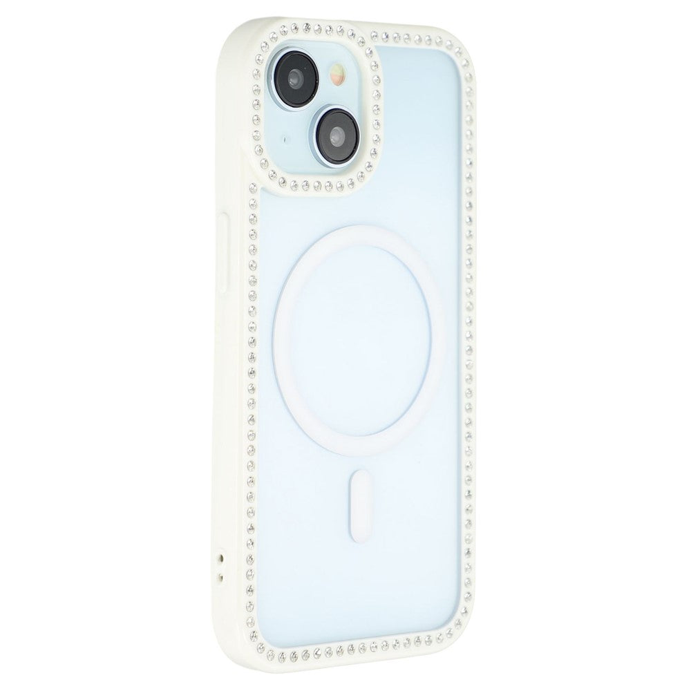 For iPhone 15 Case Compatible with MagSafe Sparkling Rhinestone Decor TPU + PC Clear Phone Back Cover