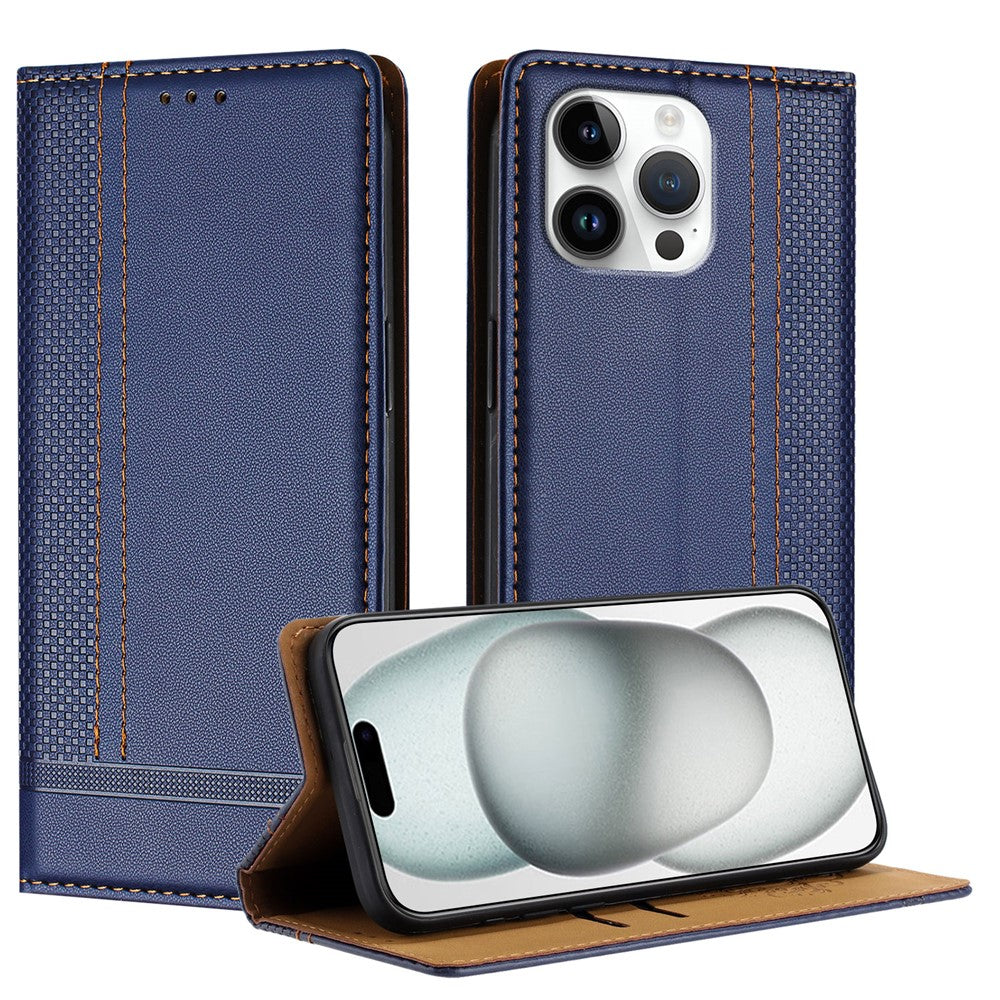For iPhone 16 Pro Max Case L-Shaped Grid Pattern Leather Stand Phone Cover with Card Slots
