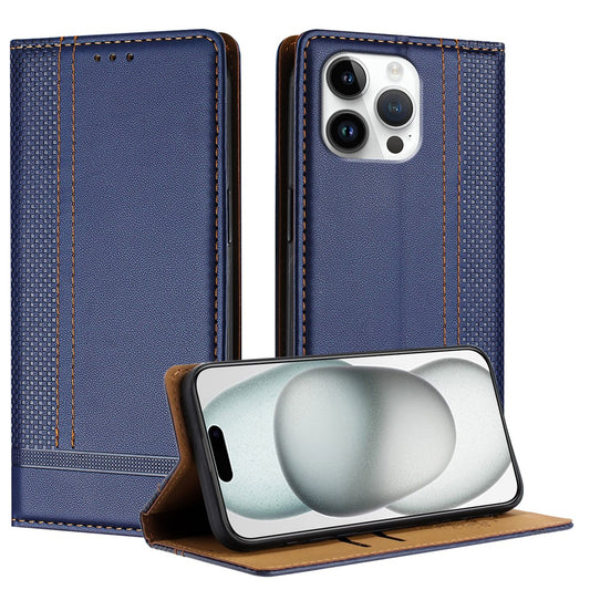 For iPhone 16 Pro Max Case L-Shaped Grid Pattern Leather Stand Phone Cover with Card Slots
