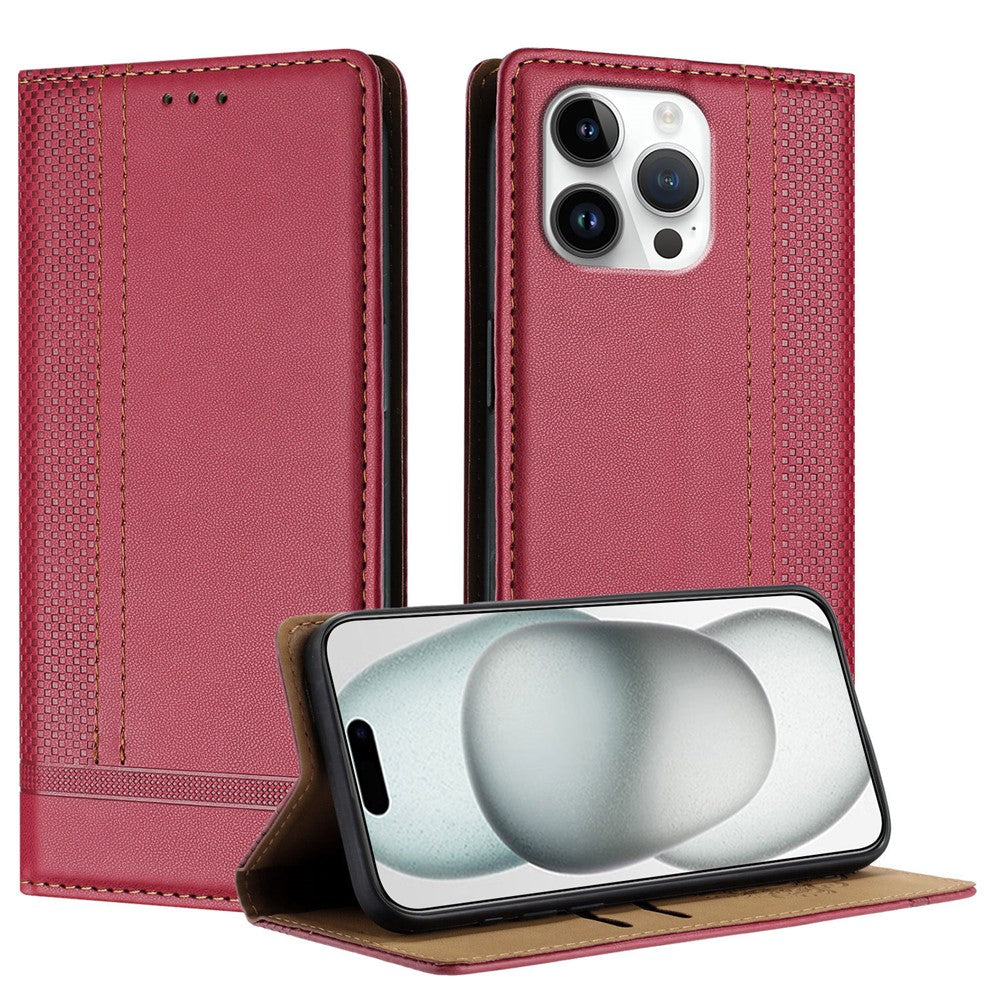 For iPhone 16 Pro Max Case L-Shaped Grid Pattern Leather Stand Phone Cover with Card Slots