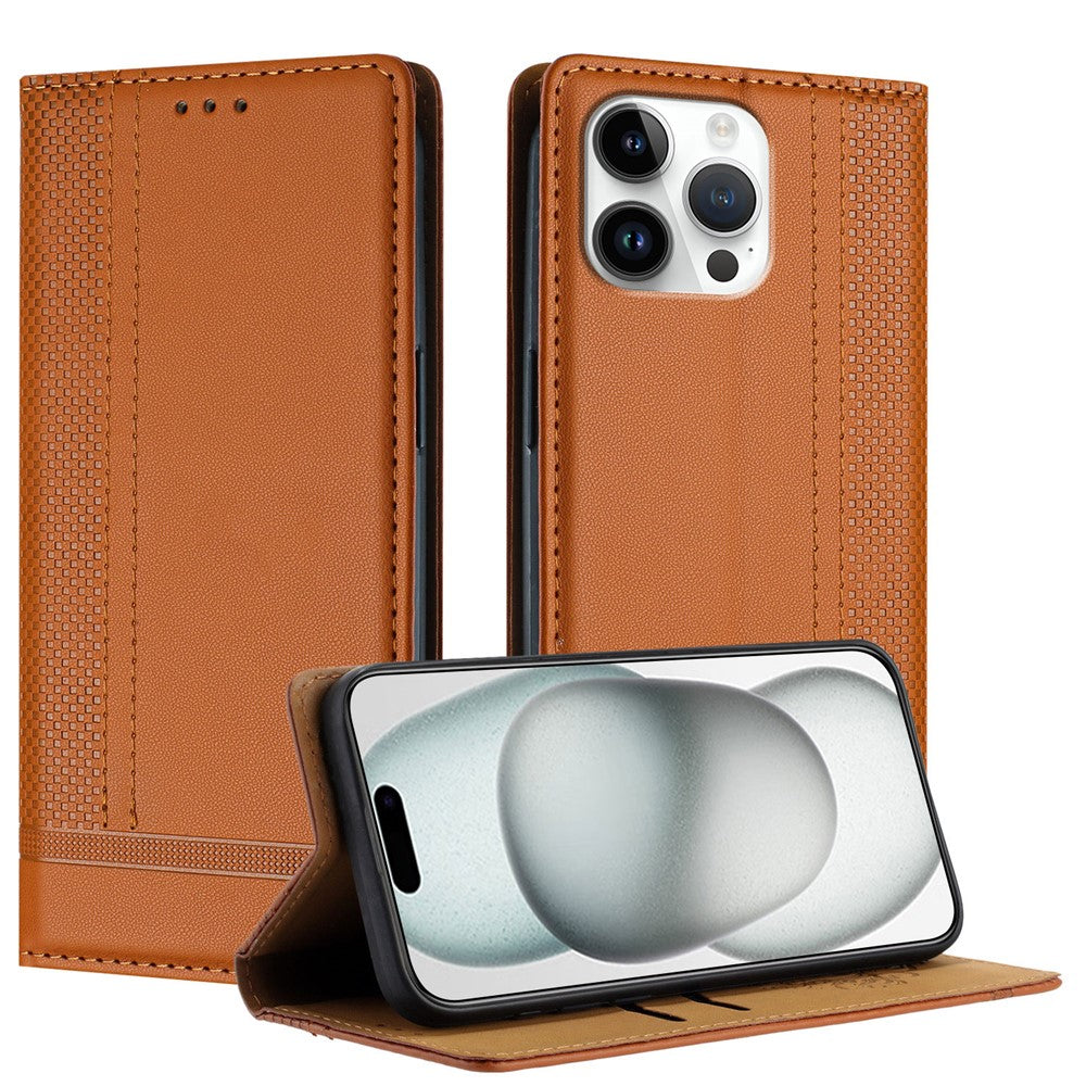 For iPhone 16 Pro Max Case L-Shaped Grid Pattern Leather Stand Phone Cover with Card Slots