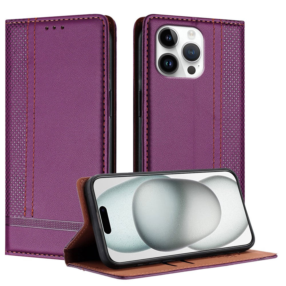 For iPhone 16 Pro Max Case L-Shaped Grid Pattern Leather Stand Phone Cover with Card Slots
