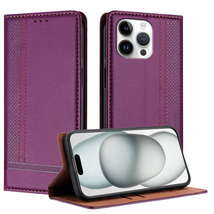 For iPhone 16 Pro Max Case L-Shaped Grid Pattern Leather Stand Phone Cover with Card Slots