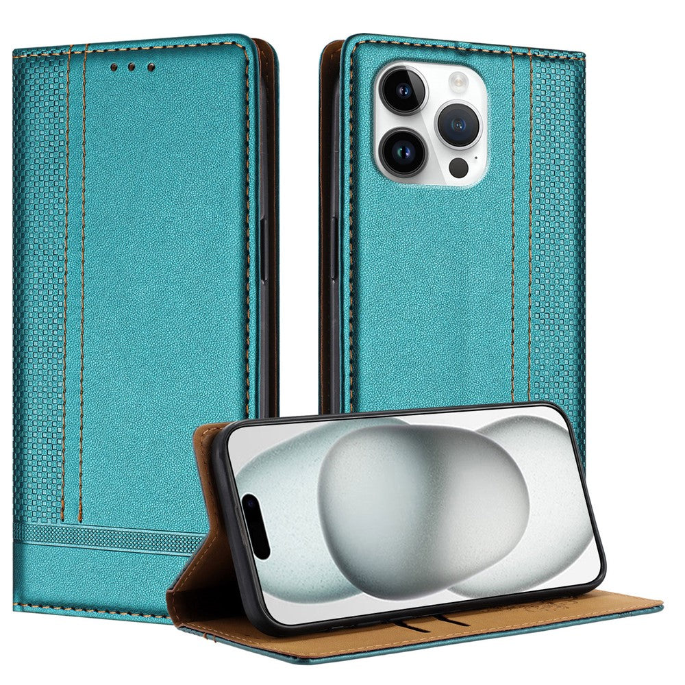 For iPhone 16 Pro Max Case L-Shaped Grid Pattern Leather Stand Phone Cover with Card Slots