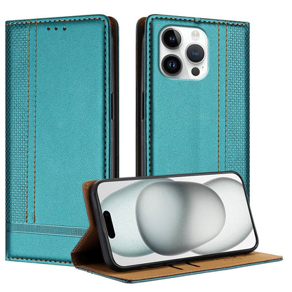 For iPhone 16 Pro Max Case L-Shaped Grid Pattern Leather Stand Phone Cover with Card Slots