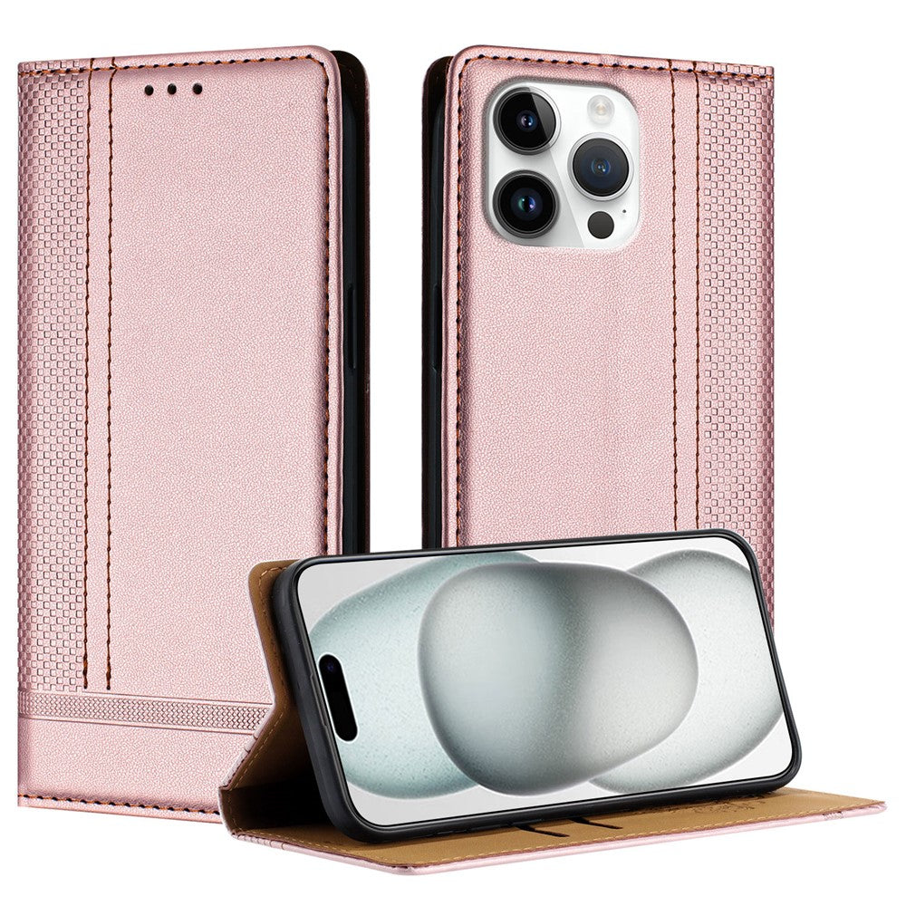 For iPhone 16 Pro Max Case L-Shaped Grid Pattern Leather Stand Phone Cover with Card Slots