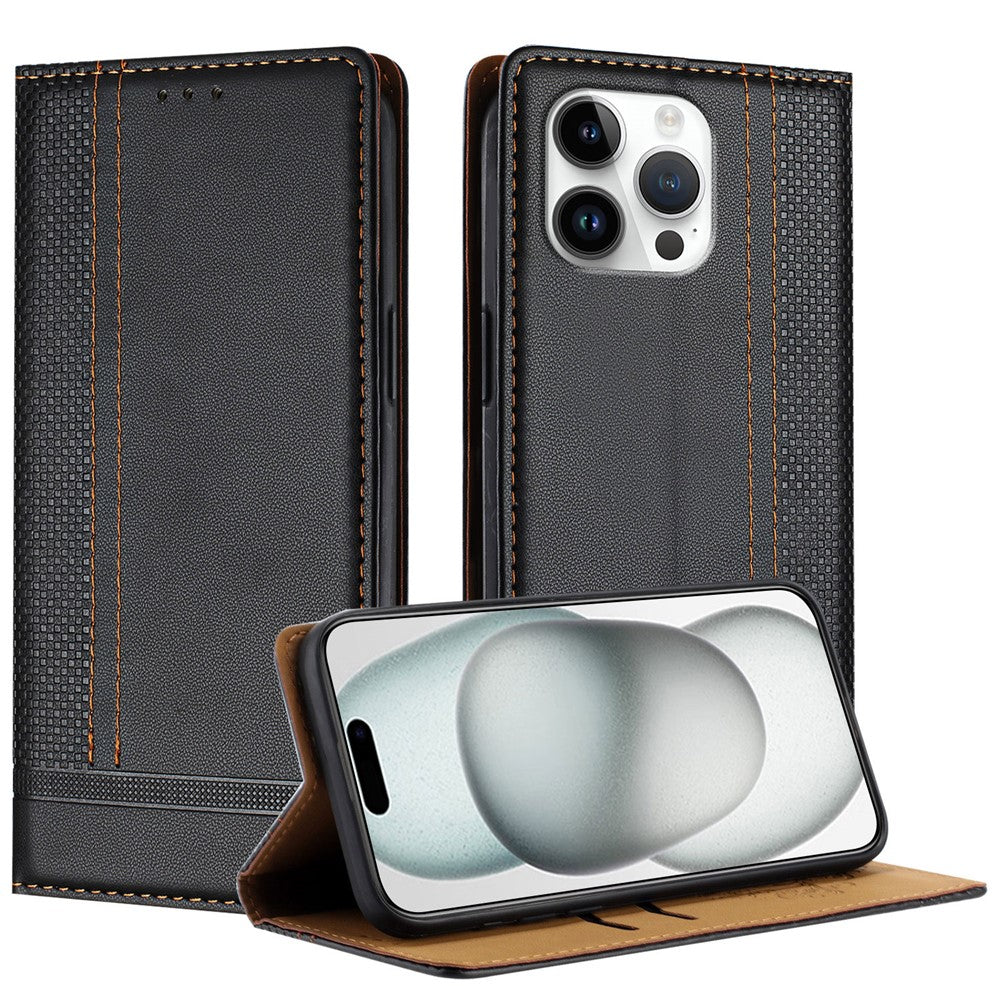 For iPhone 16 Pro Max Case L-Shaped Grid Pattern Leather Stand Phone Cover with Card Slots