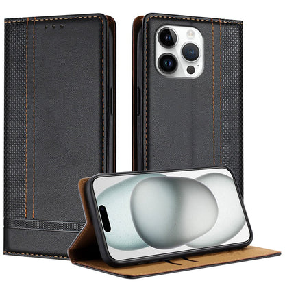 For iPhone 16 Pro Max Case L-Shaped Grid Pattern Leather Stand Phone Cover with Card Slots