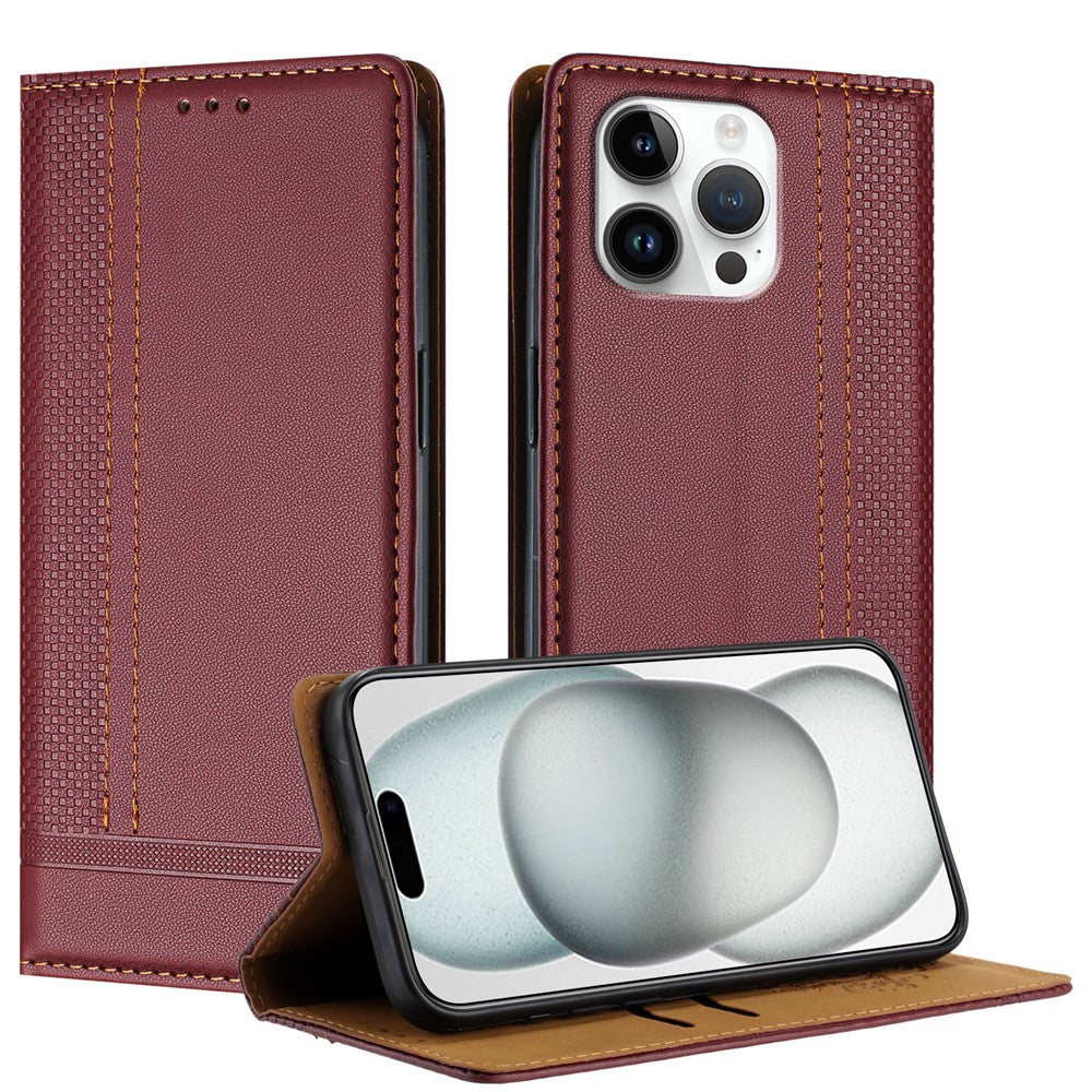 For iPhone 16 Pro Max Case L-Shaped Grid Pattern Leather Stand Phone Cover with Card Slots
