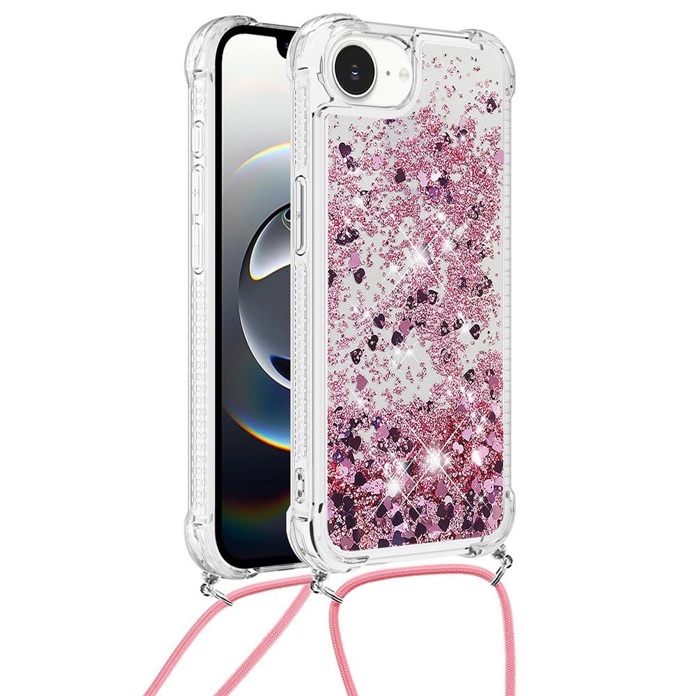 For iPhone 17e / 16e TPU Case Quicksand Design Phone Cover with Lanyard