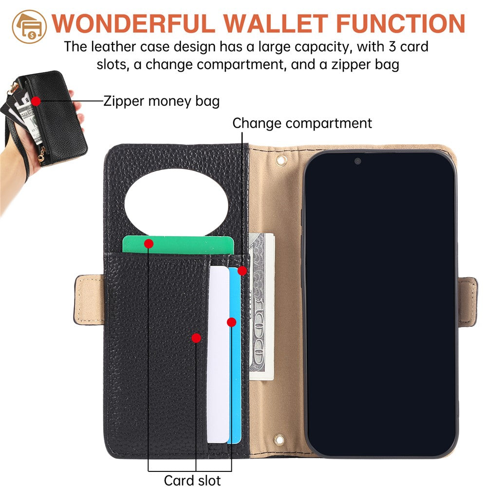 For iPhone 17e / 16e Wallet Phone Case Shockproof TPU+PU Leather Flip Cover with Mirror, Strap