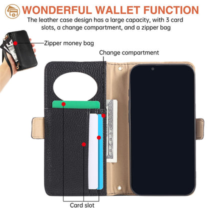 For iPhone 17e / 16e Wallet Phone Case Shockproof TPU+PU Leather Flip Cover with Mirror, Strap