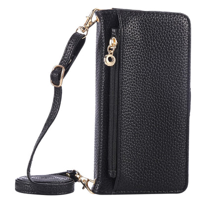 For iPhone 17e / 16e Wallet Phone Case Shockproof TPU+PU Leather Flip Cover with Mirror, Strap