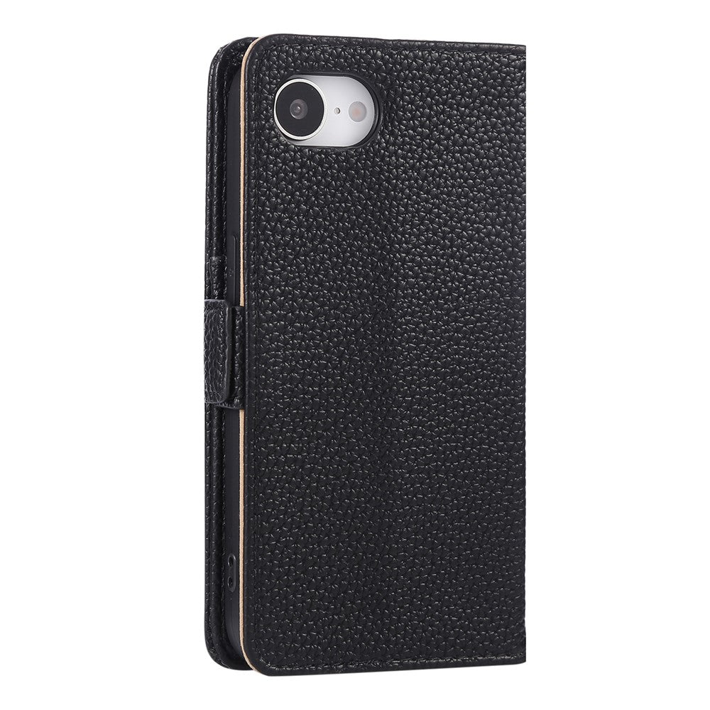 For iPhone 17e / 16e Wallet Phone Case Shockproof TPU+PU Leather Flip Cover with Mirror, Strap